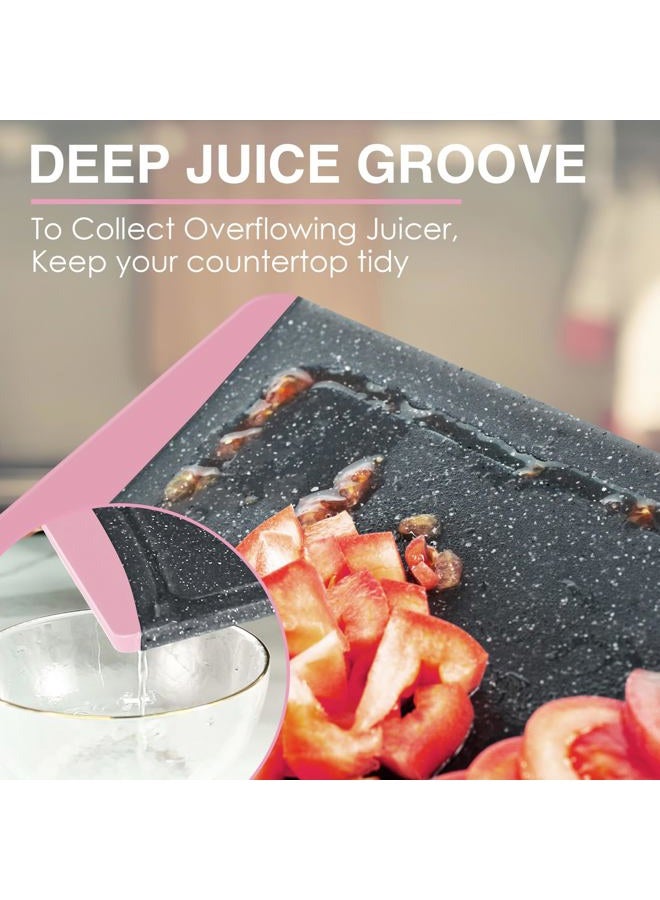 Empune Extra Large Cutting Boards, Plastic Cutting Boards for Kitchen (Set of 3) Cutting Board Set Dishwasher Chopping Board with Juice Grooves Easy-Grip Handles, Pink, Empune - Image 5