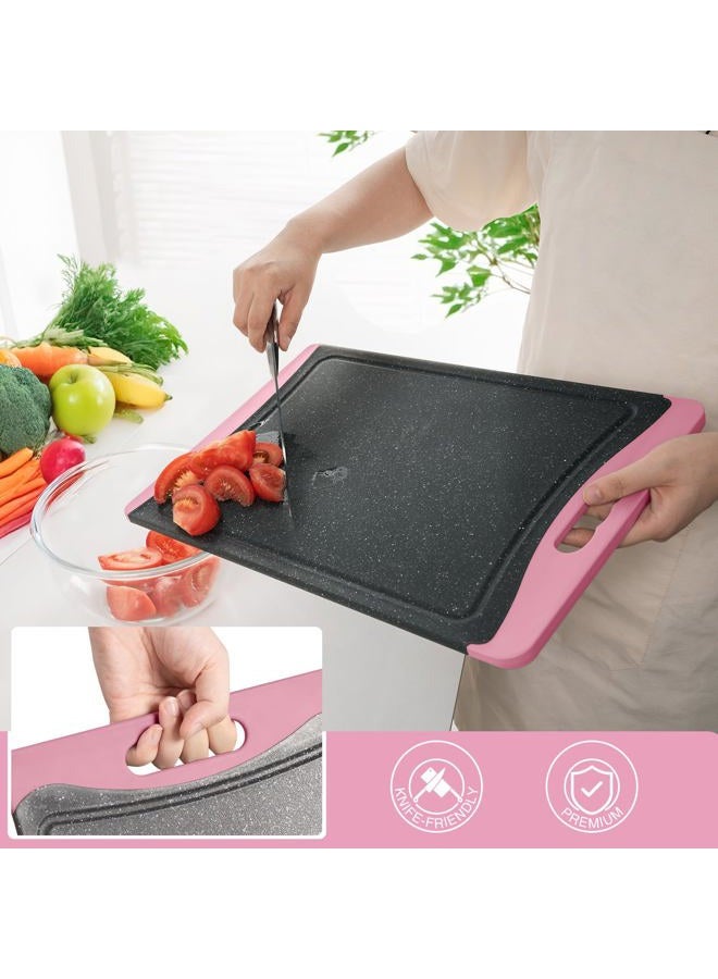 Empune Extra Large Cutting Boards, Plastic Cutting Boards for Kitchen (Set of 3) Cutting Board Set Dishwasher Chopping Board with Juice Grooves Easy-Grip Handles, Pink, Empune - Image 3