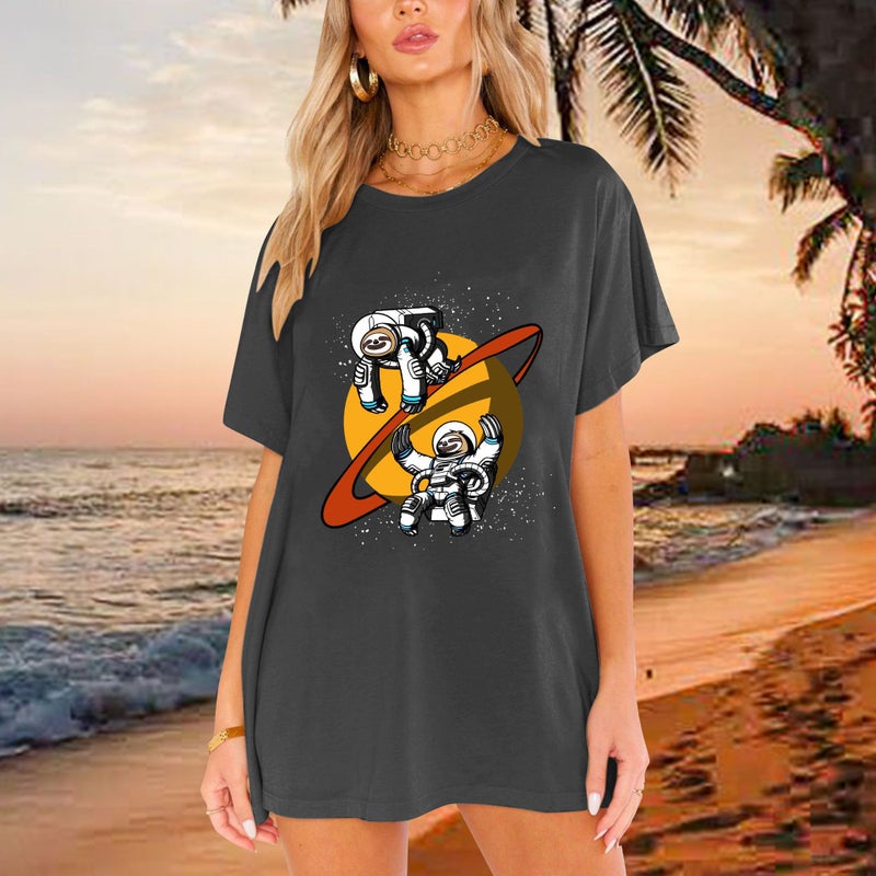 New Shirt Shoulder Sloth Astronaut Moon T-Shirt Loose Pattern Women'S T-Shirt - Image 3
