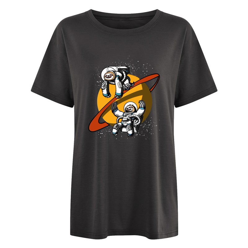 New Shirt Shoulder Sloth Astronaut Moon T-Shirt Loose Pattern Women'S T-Shirt - Image 1