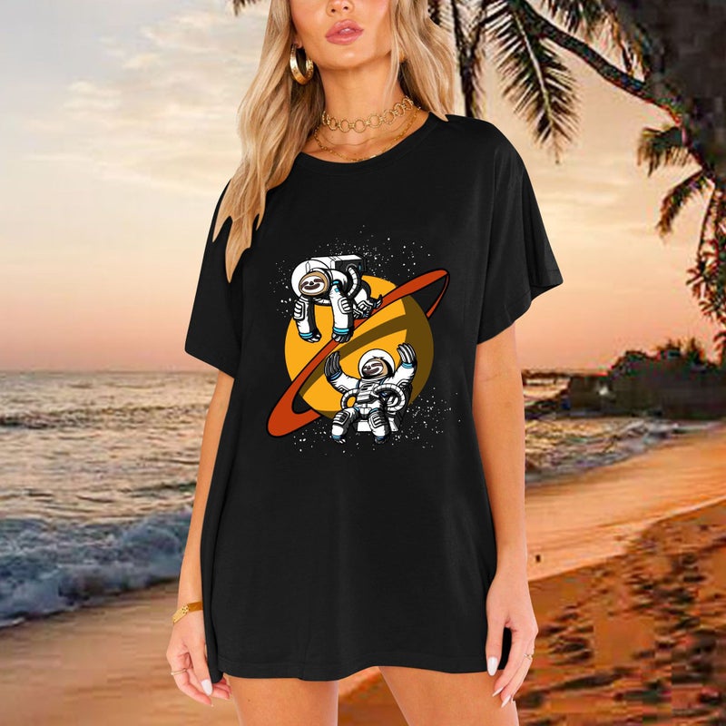 New Shirt Shoulder Sloth Astronaut Moon T-Shirt Loose Pattern Women'S T-Shirt - Image 2