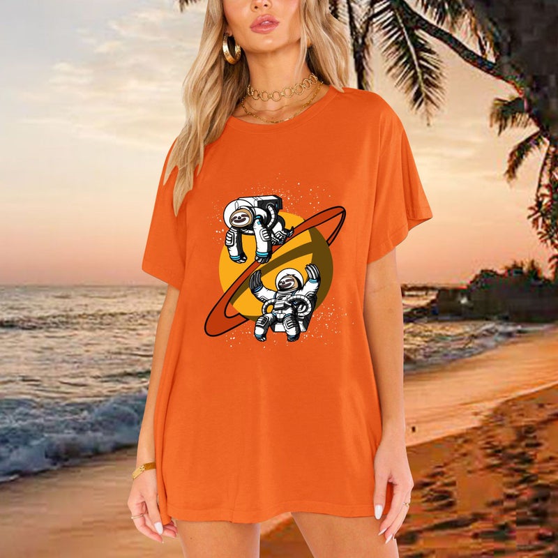 New Shirt Shoulder Sloth Astronaut Moon T-Shirt Loose Pattern Women'S T-Shirt - Image 4