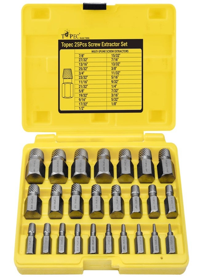 Topec 25Pcs Screw Extractor Set, Hex Head Multi-Spline Easy Out Bolt Extractor Set, Premium CR-MO Steel Rounded Bolt Remover - Image 1
