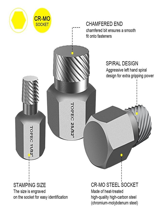 Topec 25Pcs Screw Extractor Set, Hex Head Multi-Spline Easy Out Bolt Extractor Set, Premium CR-MO Steel Rounded Bolt Remover - Image 3
