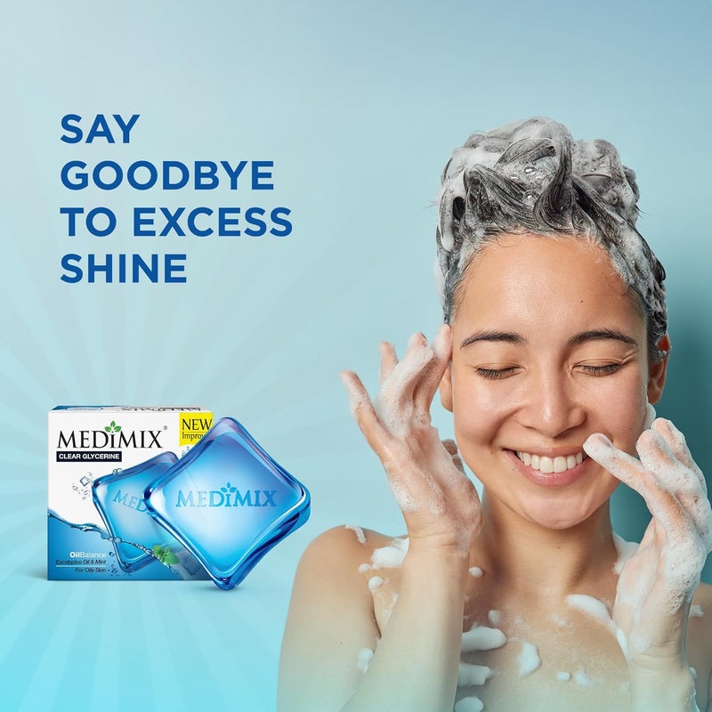 Medimix صابون ميدي ميكس جلسرين توازن للاستحمام للبشرة الدهنية 100 جرام 3 1 حزمة كومبو مع زيت الأوكاليبتوس والنعناع - Image 4