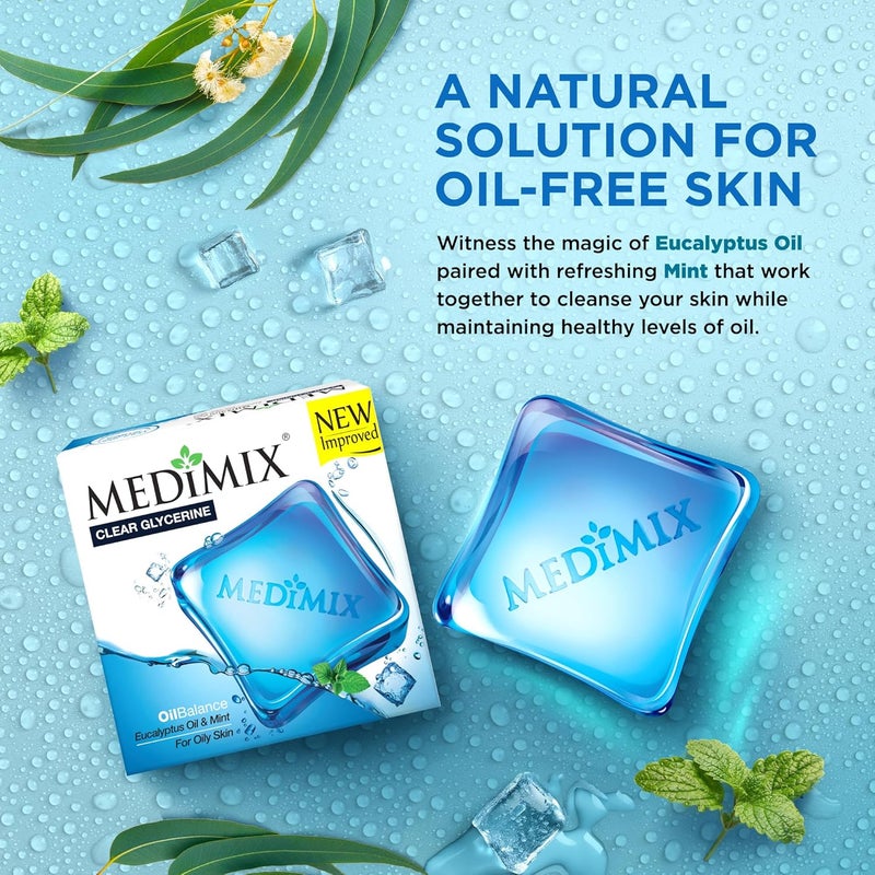 Medimix صابون ميدي ميكس جلسرين توازن للاستحمام للبشرة الدهنية 100 جرام 3 1 حزمة كومبو مع زيت الأوكاليبتوس والنعناع - Image 3