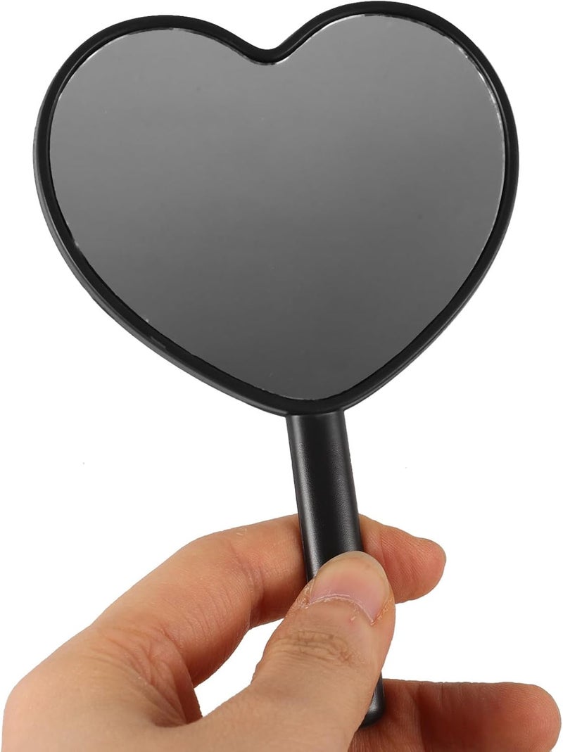 Heart Shaped Handheld Makeup Mirror Black Portable Cosmetic Vanity Mirror Small Travel for Women - Image 4