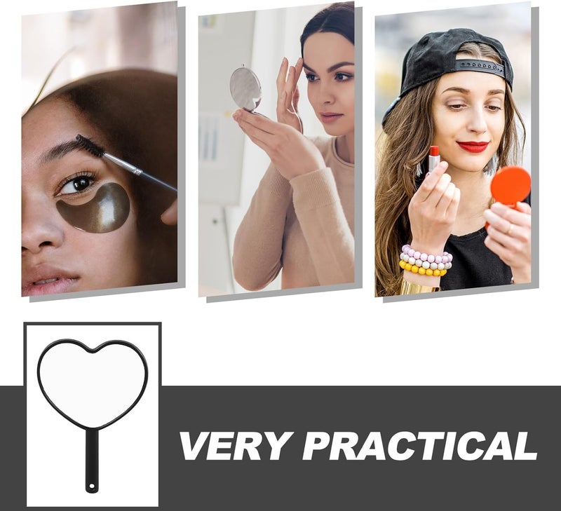 Heart Shaped Handheld Makeup Mirror Black Portable Cosmetic Vanity Mirror Small Travel for Women - Image 3