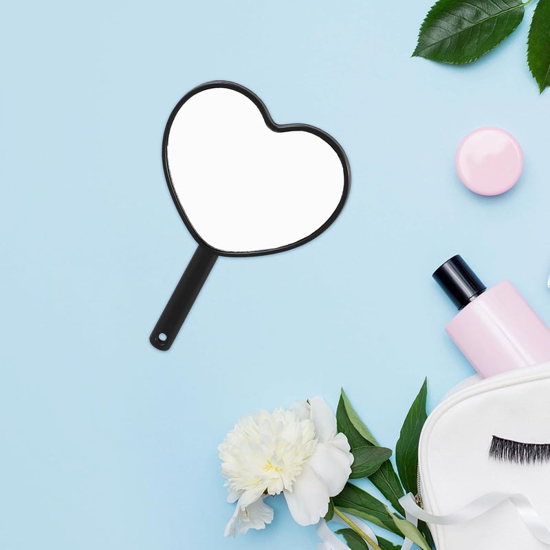 Heart Shaped Handheld Makeup Mirror Black Portable Cosmetic Vanity Mirror Small Travel for Women - Image 5