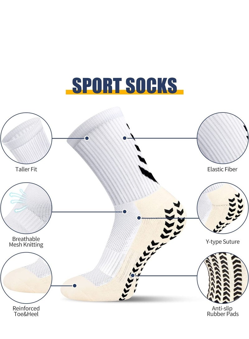 SYOSI 2 Pairs of Men's Non Slip Soccer Socks Running Socks Sports Socks for Soccer Basketball Towel Bottom Sports Grip Socks Mid-calf Socks (Black White)  - Image 2