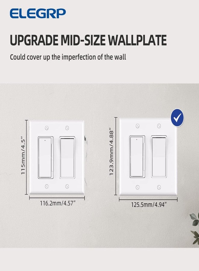 ELEGRP 2-Gang Decorative Wall Plates, Mid-Size 4.88" H x 4.94" L Unbreakable Thermoplastic Faceplate Cover for Decorator Receptacle Outlet Switch, UL Listed (5 Pack, Glossy White) - Image 3