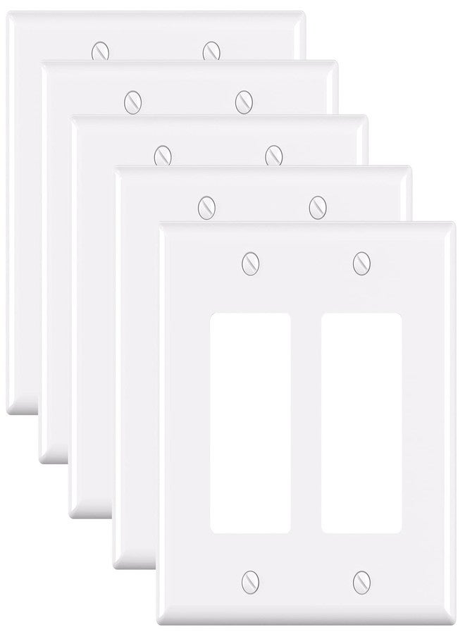 ELEGRP 2-Gang Decorative Wall Plates, Mid-Size 4.88" H x 4.94" L Unbreakable Thermoplastic Faceplate Cover for Decorator Receptacle Outlet Switch, UL Listed (5 Pack, Glossy White) - Image 1