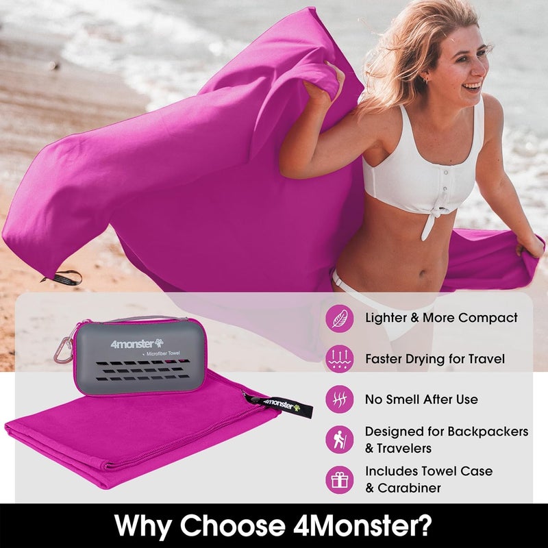 4Monster Camping Towels Super Absorbent, Fast Drying Microfiber Travel Towel, Quick Dry Ultra Soft Compact Gym Towel for Swimming Beach Hiking Yoga Travel Sports Backpack - Image 2