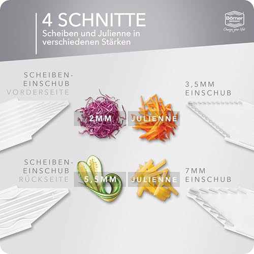 Börner V3 TrendLine Mandoline Starter Set (6 pcs.) • Vegetable Slicer (V-Slicer) + Safety Guard + Inserts + Collection Tray + Multibox • Kitchen Slicer Set (White) - Image 2