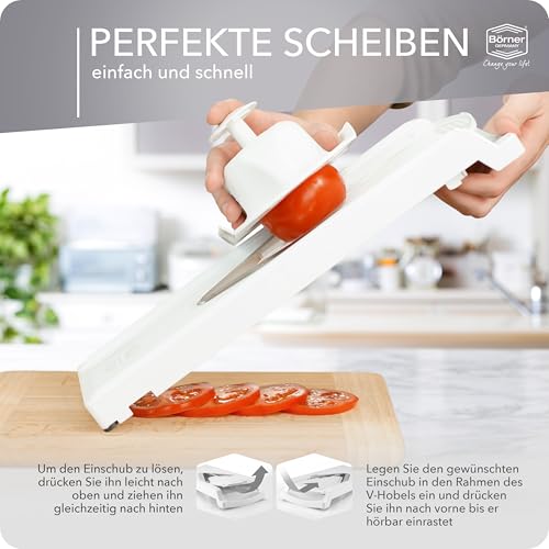 Börner V3 TrendLine Mandoline Starter Set (6 pcs.) • Vegetable Slicer (V-Slicer) + Safety Guard + Inserts + Collection Tray + Multibox • Kitchen Slicer Set (White) - Image 5