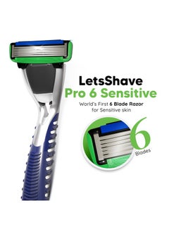 LetsShave Pro 6 Sensitive Shaving Razor Value Set, 4 Blades 1 Handle + Razor Cap, World'S First 6-Blade Razor With Precision Back Blade Argan Oil & Aloe Vera Infused Moisturizing Strip, Shaving Kit  - Image 2