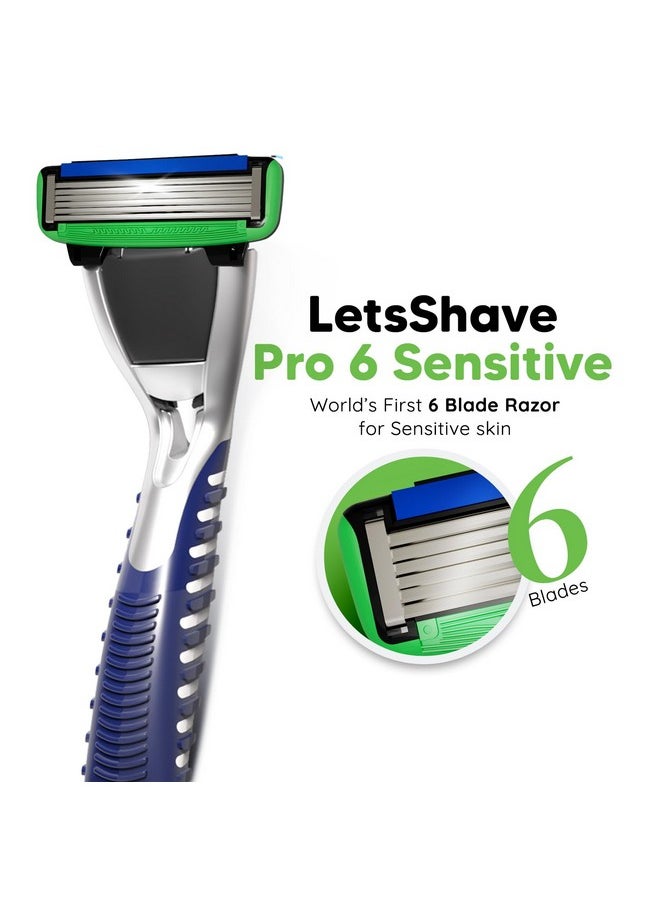 LetsShave - Pro 6 Sensitive Shaving Razor Value Set, 4 Blades 1 Handle + Razor Cap, World'S First 6-Blade Razor With Precision Back Blade Argan Oil & Aloe Vera Infused Moisturizing Strip, Shaving Kit - Image 1