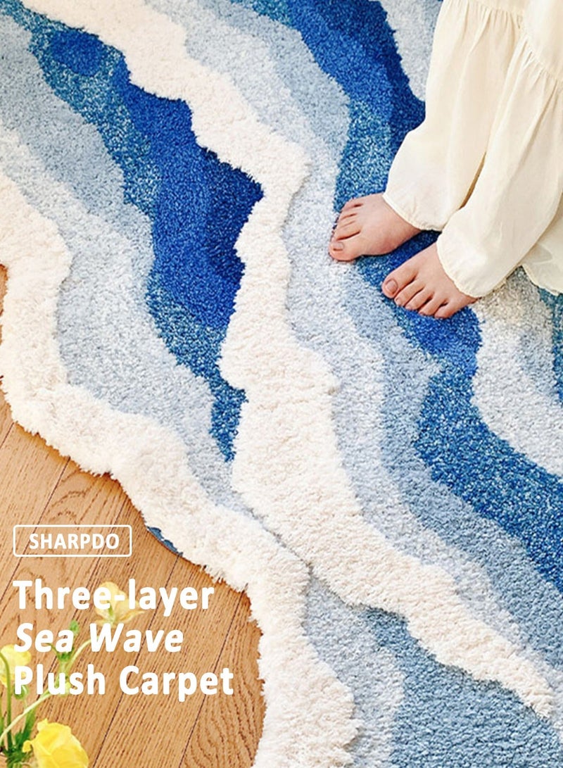 Sharpdo Super Soft Nordic INS Wave Shaggy Area Rug - Triple Wave Anti-Slip Plush Carpet, Fluffy Home Decor Floor Mat for Living Room Bedroom 80*155CM - Image 2