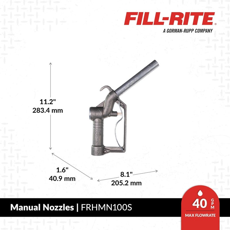 FILL RITE FRHMN100S 1" Up to 40 GPM (150 LPM) Manual Nozzle with Hook - Image 2