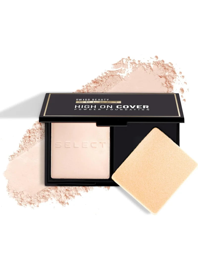 سويس بيوتي SWISS BEAUTY Matte All Select High On Cover Powder Foundation With Sponge | Waterproof & Oil Controlling | 16-Hour Wear | Shade 01 True Porcelain, 5.5G