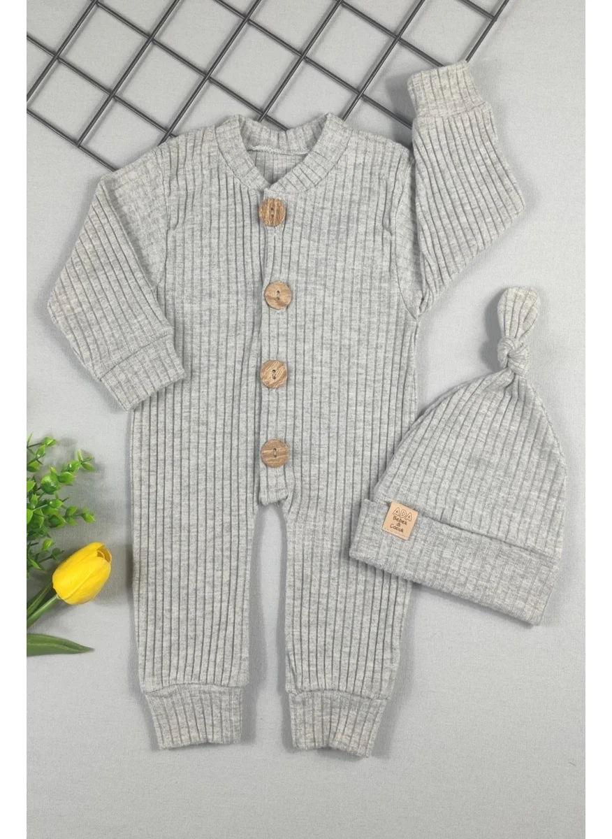 ادا بيبيك تشوكوك 100% Cotton Wooden Buttoned Ribbed Style Hat Baby Romper