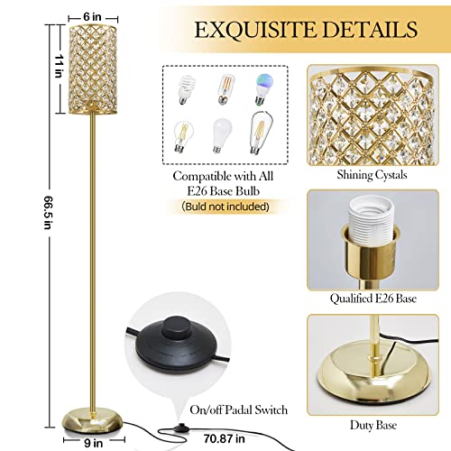GyroVu Gold Floor LampElegant Crystal Floor Lamp Modern Standing Lamp with OnOff Foot SwitchTall Pole Accent Lighting for Living Room Girl Bedroom Dresser Office - Image 3