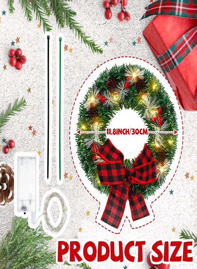 Canlierr Christmas Car Wreath with Lighted Christmas Wreath LED Decoration Artificial Xmas Truck Decor with Red Bow for Vehicle SUV Outdoor Decor(Classic Style) - Image 2