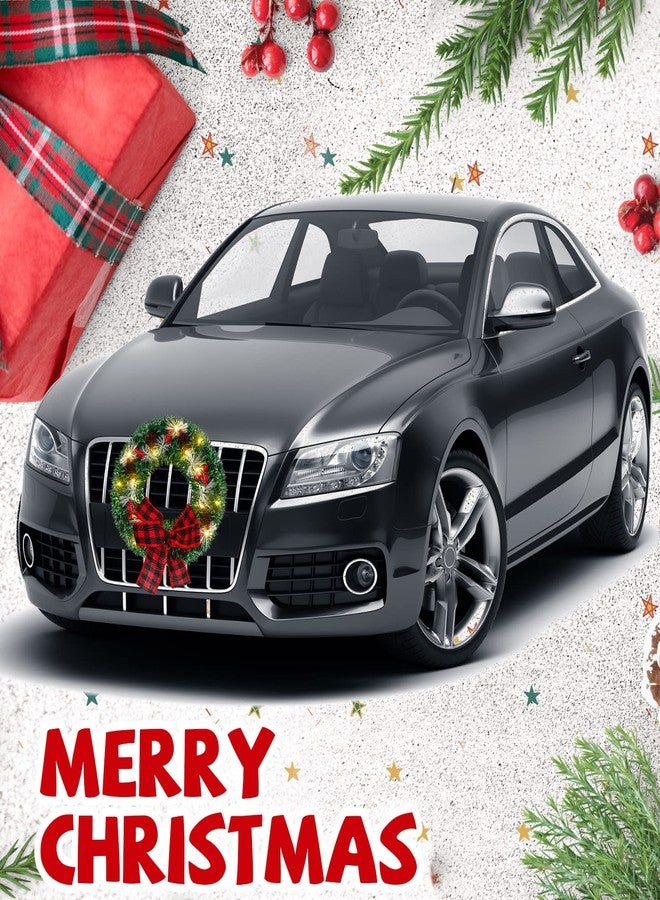 Canlierr Christmas Car Wreath with Lighted Christmas Wreath LED Decoration Artificial Xmas Truck Decor with Red Bow for Vehicle SUV Outdoor Decor(Classic Style) - Image 5