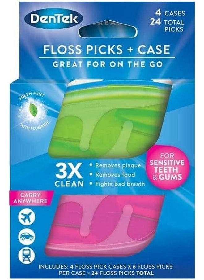 Dentek - Floss Picks & Travel Case For On-The-Go, 4 Travel Cases With 6 Floss Picks Each, (Pack Of 4) - Image 1