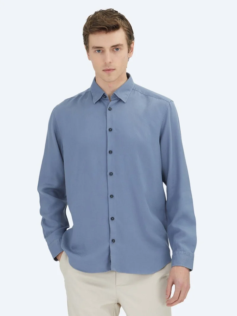 Kip Blue Regular Fit Long Weaving Casual Shirt