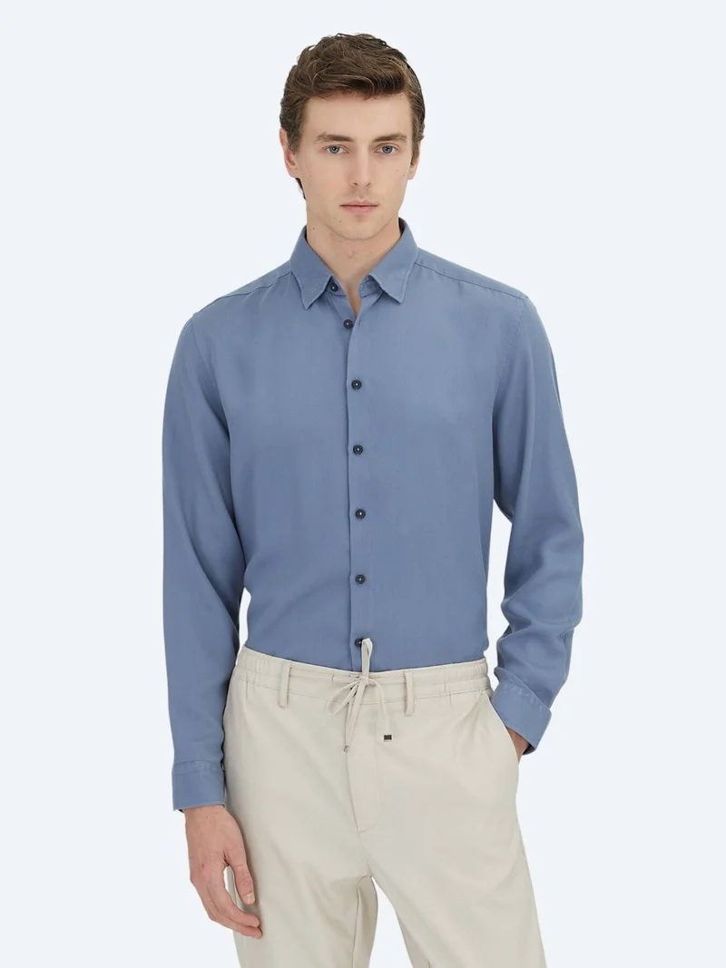 Kip Blue Regular Fit Long Weaving Casual Shirt
