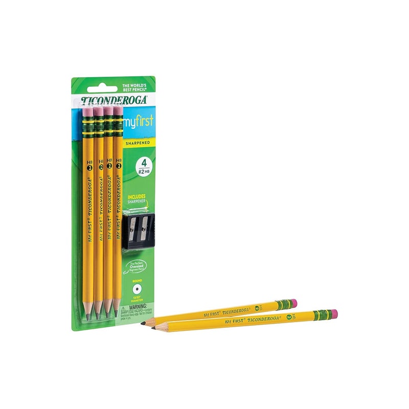 Ticonderoga My First Wood-Cased Pencils, Pre-Sharpened, 2 HB, With Sharpener, Yellow, 4 Count - Image 4