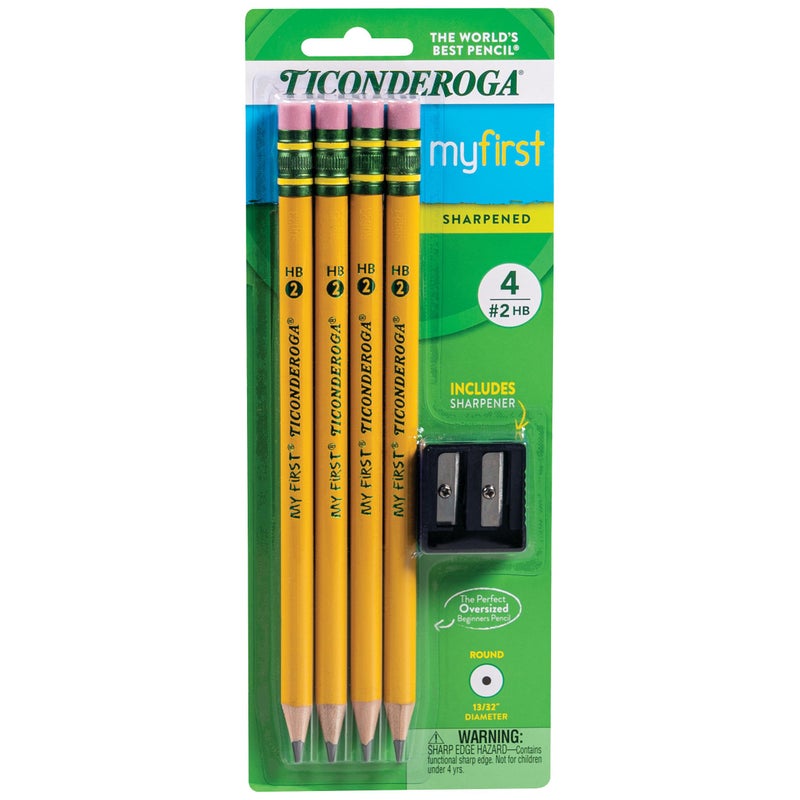 Ticonderoga My First Wood-Cased Pencils, Pre-Sharpened, 2 HB, With Sharpener, Yellow, 4 Count - Image 1