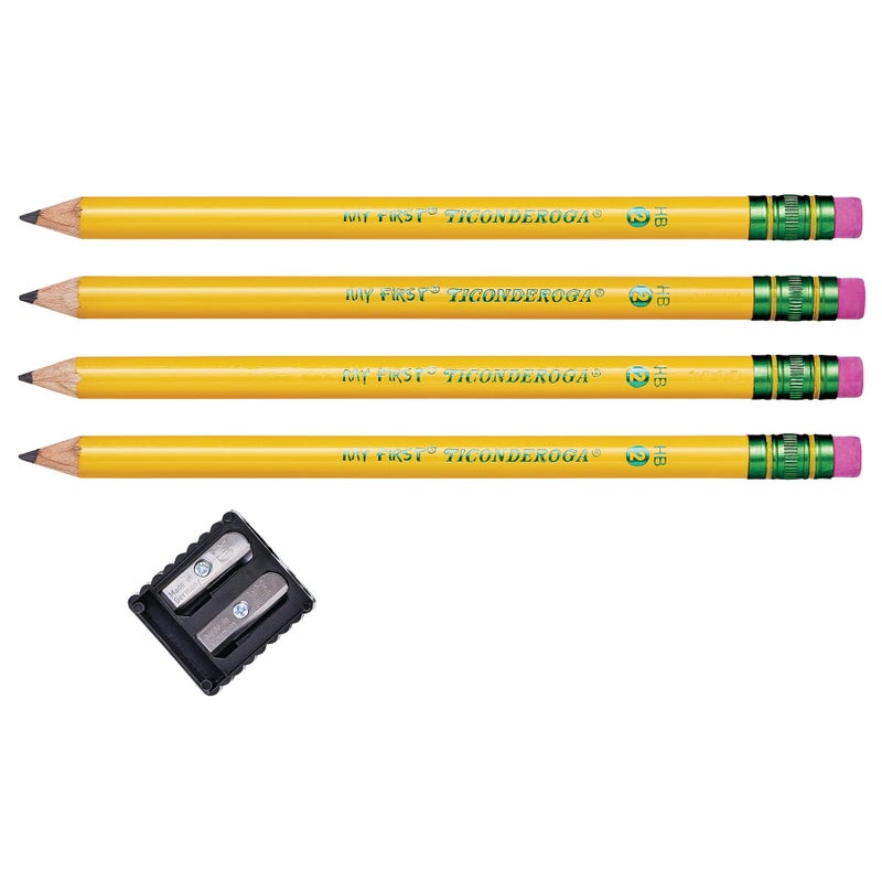 Ticonderoga My First Wood-Cased Pencils, Pre-Sharpened, 2 HB, With Sharpener, Yellow, 4 Count - Image 2