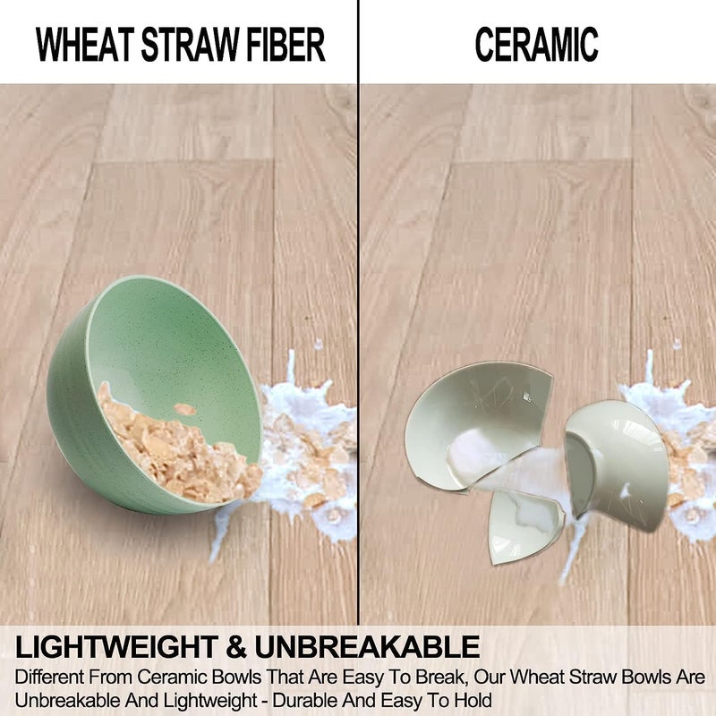 HAPYSA Wheat Straw Bowl Set of 4 - Unbreakable Cereal Bowls - Mixing & Serving Bowl for Salad, Soup and Popcorn - BPA Free, Healthy & Eco-Friendly / 800ml (Mint Green) - Image 5