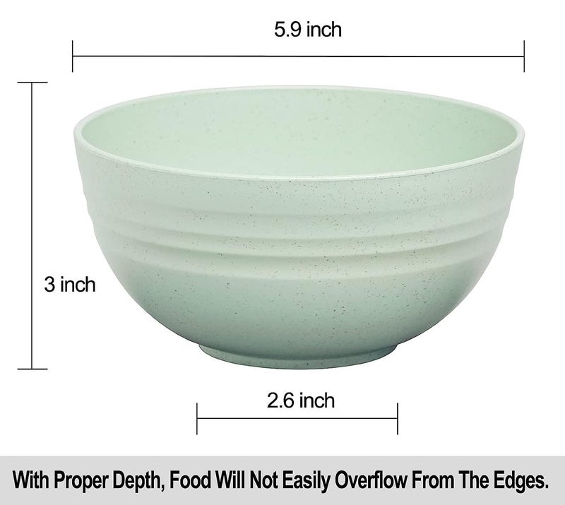 HAPYSA Wheat Straw Bowl Set of 4 - Unbreakable Cereal Bowls - Mixing & Serving Bowl for Salad, Soup and Popcorn - BPA Free, Healthy & Eco-Friendly / 800ml (Mint Green) - Image 3