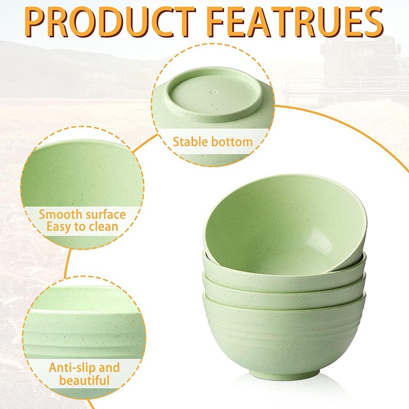 HAPYSA Wheat Straw Bowl Set of 4 - Unbreakable Cereal Bowls - Mixing & Serving Bowl for Salad, Soup and Popcorn - BPA Free, Healthy & Eco-Friendly / 800ml (Mint Green) - Image 2