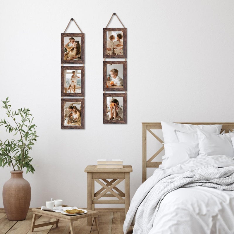 QUTREY Collage Picture Frames 5x7, 3 Openings Hanging Photo Frame Set for Vertical 5 by 7 inch Pictures for Wall, Distressed Brown, 2 Pack - Image 5