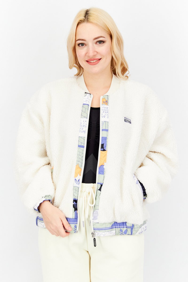 adidas Originals Women Sportswear Fit Fleece Bomber Jacket, White Combo - Image 1