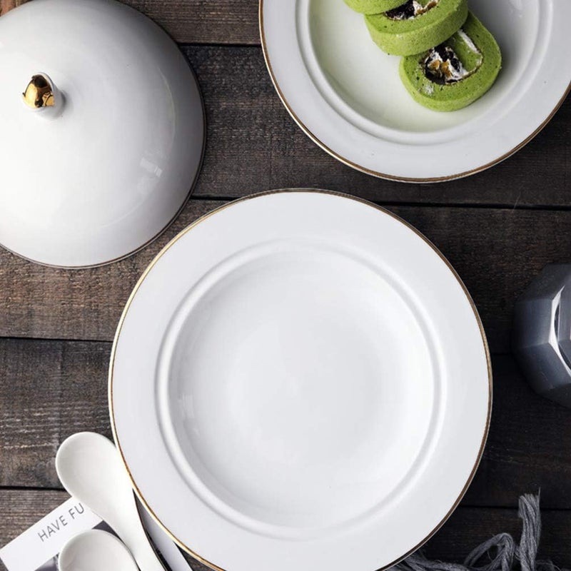 DOITOOL طبق تقديم سيراميك DOITOOL مع غطاء طبق عشاء بورسلين 8 بوصة دائري أبيض مع غطاء قبة للطعام ستيك حلوى مقبلات سوشي - Image 5