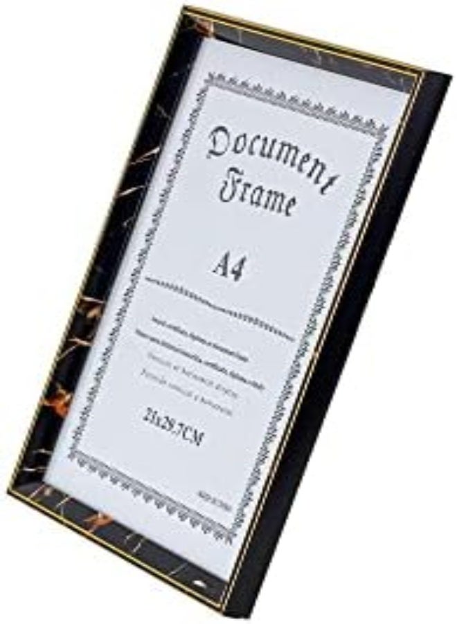 AKDC Wooden A4 Document Frame Glass 21X29.7Cm Certificate Photo Picture Frames Wood Handmade Wall Mounted Award Diploma Degree Documents Hanging Tabletop Display Home Decorations Graduations (Marble Frame) - Image 1