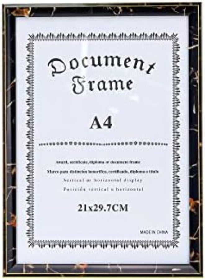 AKDC Wooden A4 Document Frame Glass 21X29.7Cm Certificate Photo Picture Frames Wood Handmade Wall Mounted Award Diploma Degree Documents Hanging Tabletop Display Home Decorations Graduations (Marble Frame) - Image 2