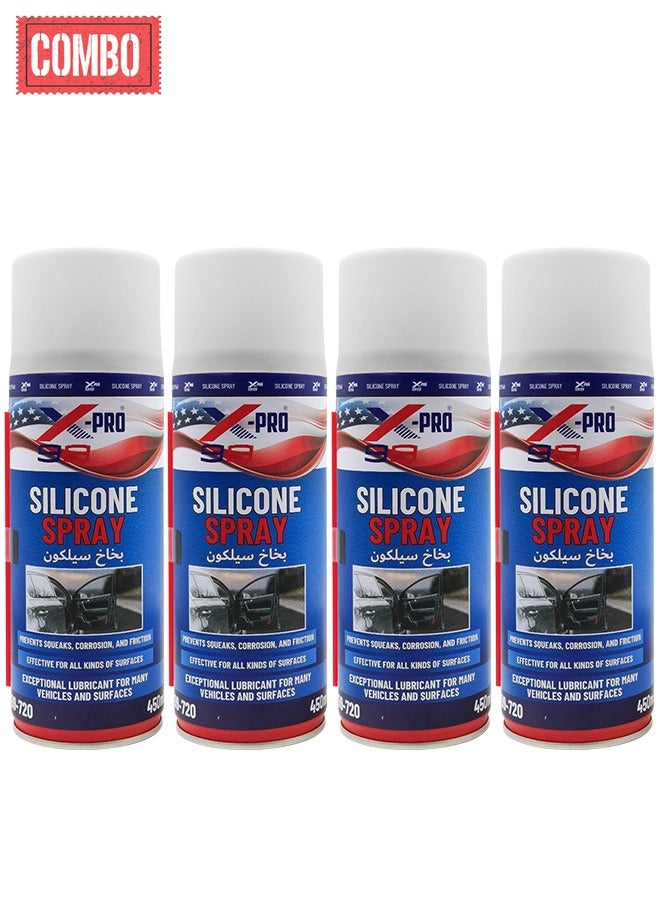 Xpro Combo - 4 PCS Silicone Spray Lubricant and Protectant for Vehicles, Prevents Squeaks, Corrosion, and Friction 450ml X99-720 - Image 1