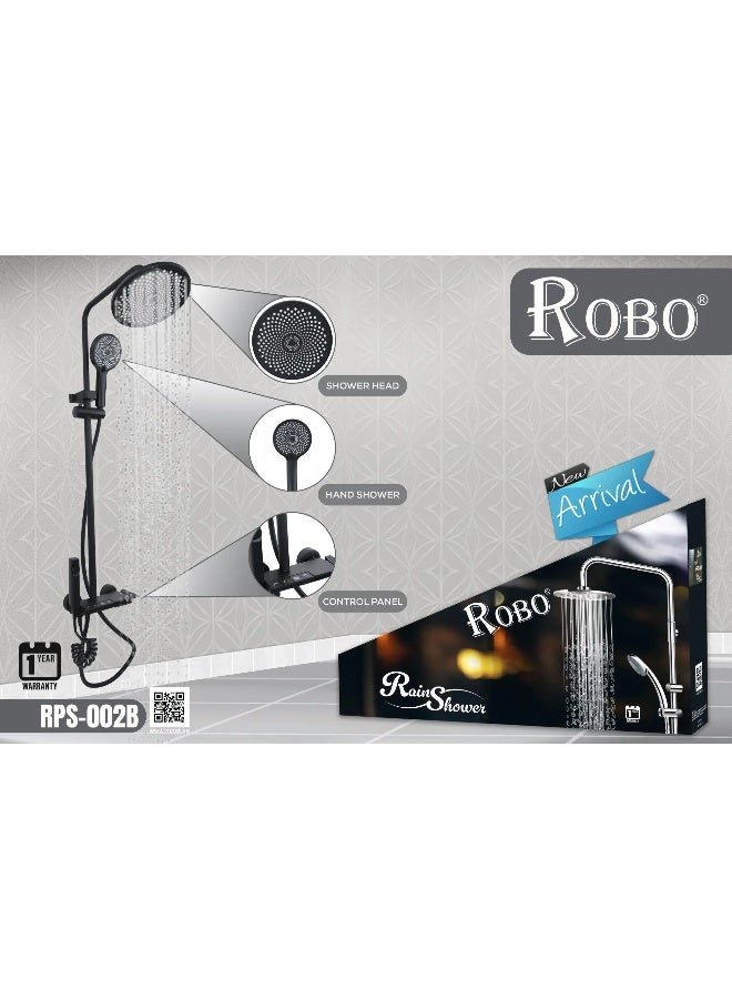 ROBO Matte Black Shower System | Round Rain Head, Hand Spray, Faucet & Mixer | Modern Bathroom Set  - Image 1