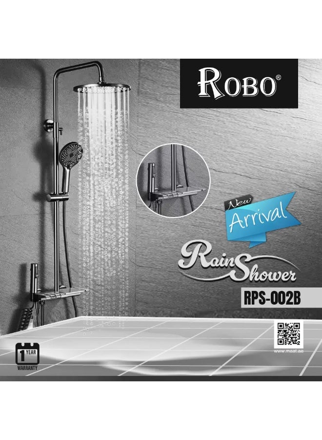 ROBO Matte Black Shower System | Round Rain Head, Hand Spray, Faucet & Mixer | Modern Bathroom Set  - Image 2