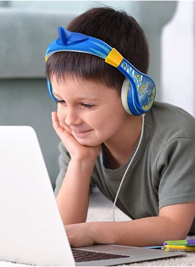 iHome - Baby Shark Wired Headphones - Built in Volume Limiting Feature for Kid Friendly Safe Listening | Adjustable Headband, 3 Volume Settings | Great Stereo Sound 3.5mm connectivity - Blue - Image 1