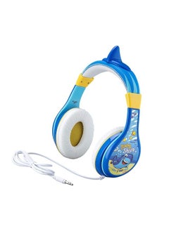 Baby Shark Wired Headphones - Built in Volume Limiting Feature for Kid Friendly Safe Listening | Adjustable Headband, 3 Volume Settings | Great Stereo Sound 3.5mm connectivity - Blue