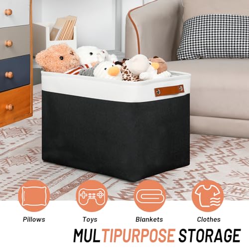 DULLEMELO Large Storage Baskets Fabric Storage Bins, Canvas Storage Basket for Shelf Toys, Decorative Large Storage Bins with Handle for Baby Gift(White&Black) - Image 2