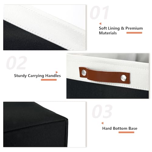 DULLEMELO Large Storage Baskets Fabric Storage Bins, Canvas Storage Basket for Shelf Toys, Decorative Large Storage Bins with Handle for Baby Gift(White&Black) - Image 5