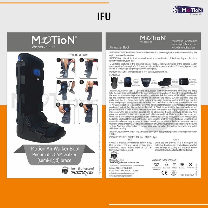 MOTION Air Walker Boot – Short Length | Size - Medium| Pneumatic Fracture Walker Boot with Air Inflator pump for Ankle & Foot Recovery | Color - Black - Image 4